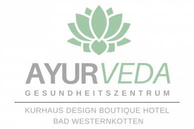 Das Logo des Ayurveda Gesundheitszentrum mit grauer Schrift
